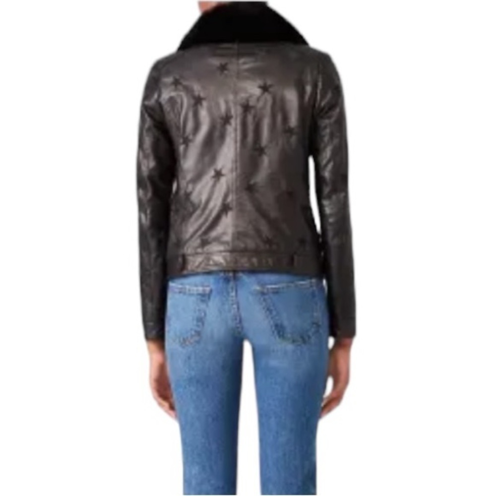 Samantha Sipos Seeing Stars Black Leather Faux Fur Moto Jacket Size XS #907 - Picture 5 of 11